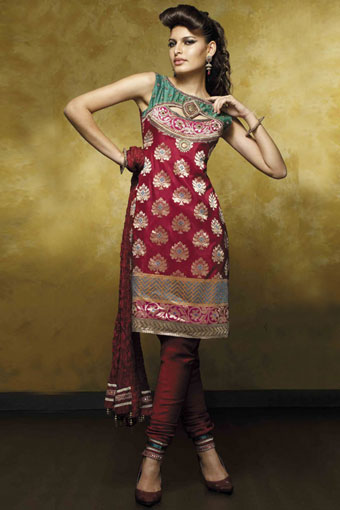 Ladies Fashion Style Banarasi Silk Churidar Kurta Pajama Suit